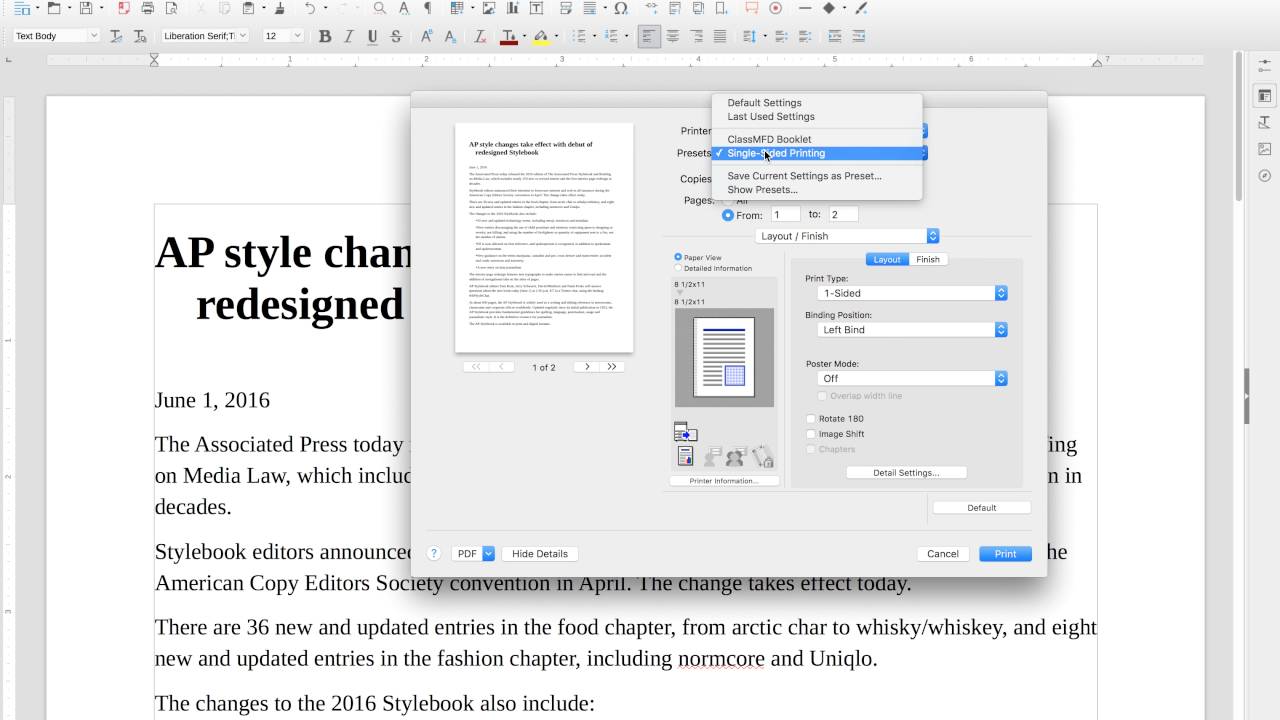 print setting in microsoft word for mac